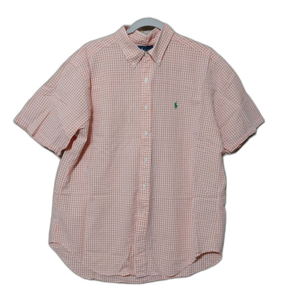 Ralph Lauren shirt Mens XL orange gingham short sleeve button up Classic Fit - Picture 2 of 7